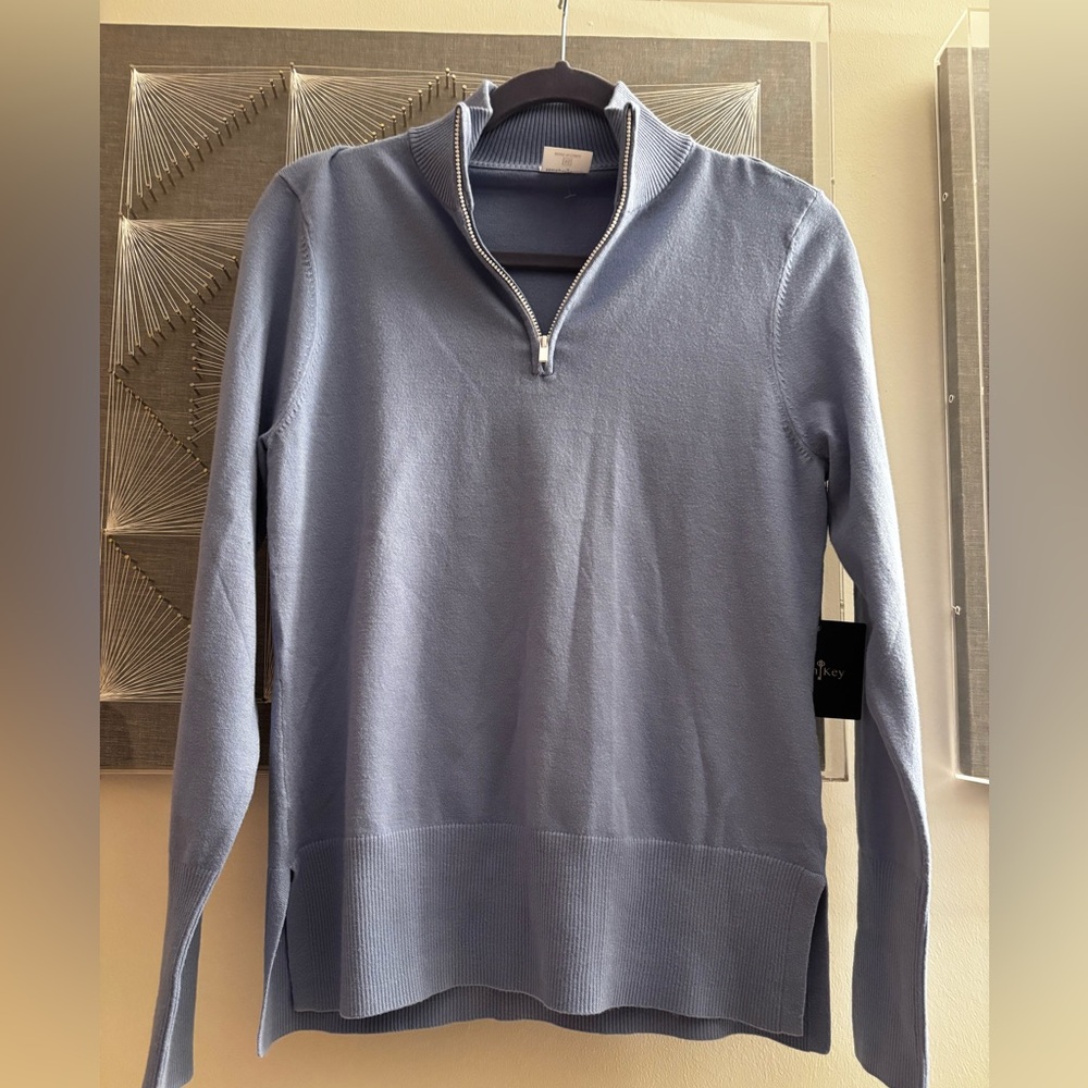 NWT Belyn Key Katherine Quarter Zip Sweater Hydrangea Periwinkle Small XS